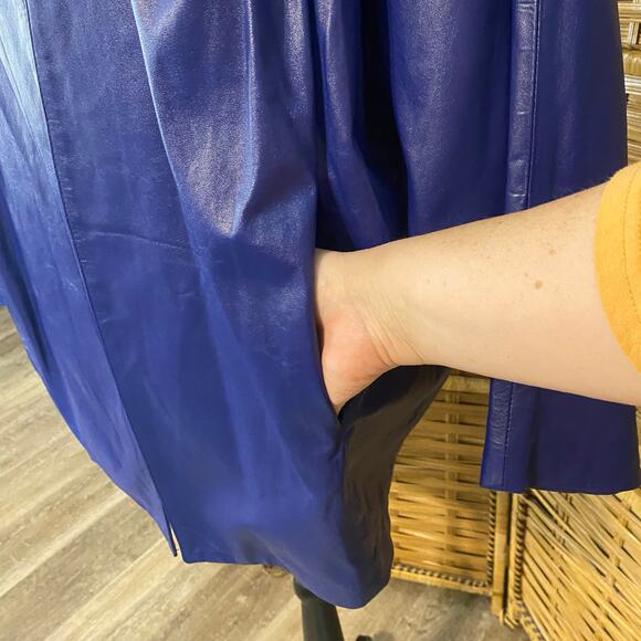 Vintage Ruth Wagner Genuine Leather Jacket Blue Kimono Dolman Sleeve M/L USA - Picture 8 of 11